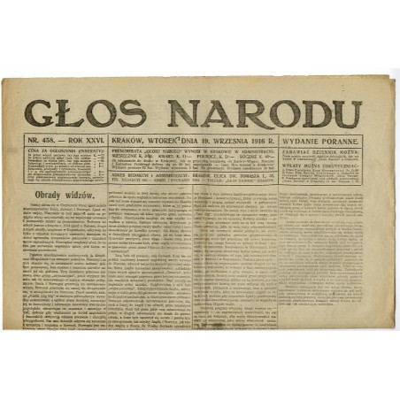 Głos Narodu. R.26 (1916). Nr 458 (19 listopada 1916). Wydanie poranne