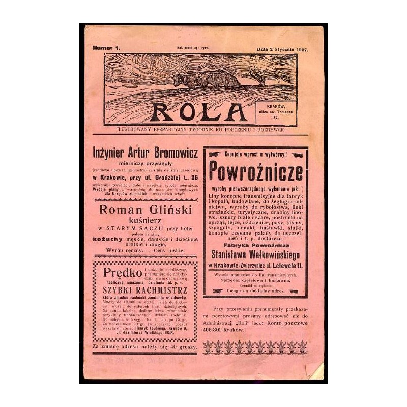 Rola. Ilustrowany bezpartyjny tygodnik ku pouczeniu i rozrywce. R.10 (1927). Nr 1-52