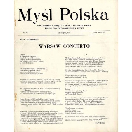 Myśl Polska. Dwutygodnik poświęcony życiu i kulturze narodu  Polish Thought. Fortnightly review. [R.4] (1944). Nr 76 (25 sierpn