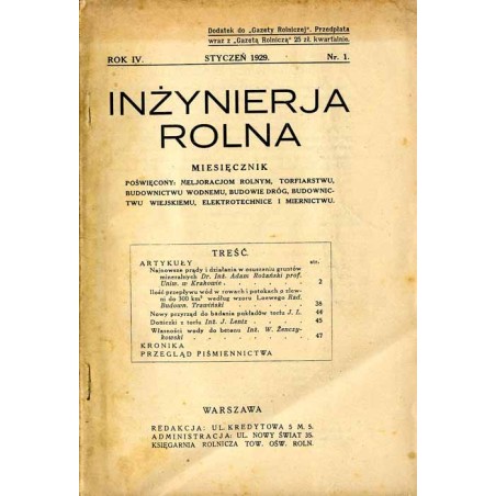 Inżynieria Rolna. Dwumiesięcznik poświęcony melioracjom rolnym, torfiarstwu, budownictwu wodnemu, budowie dróg, budownictwu wiej