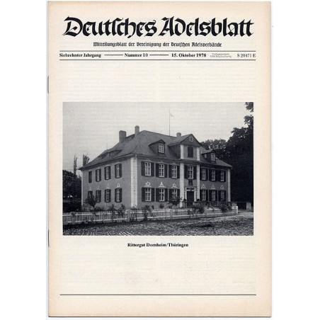 Deutsches Adelsblatt. 17. Jahrgang (1978). Nr 10 (15 X 1978) [Rittergut Dornheim / Thüringen]