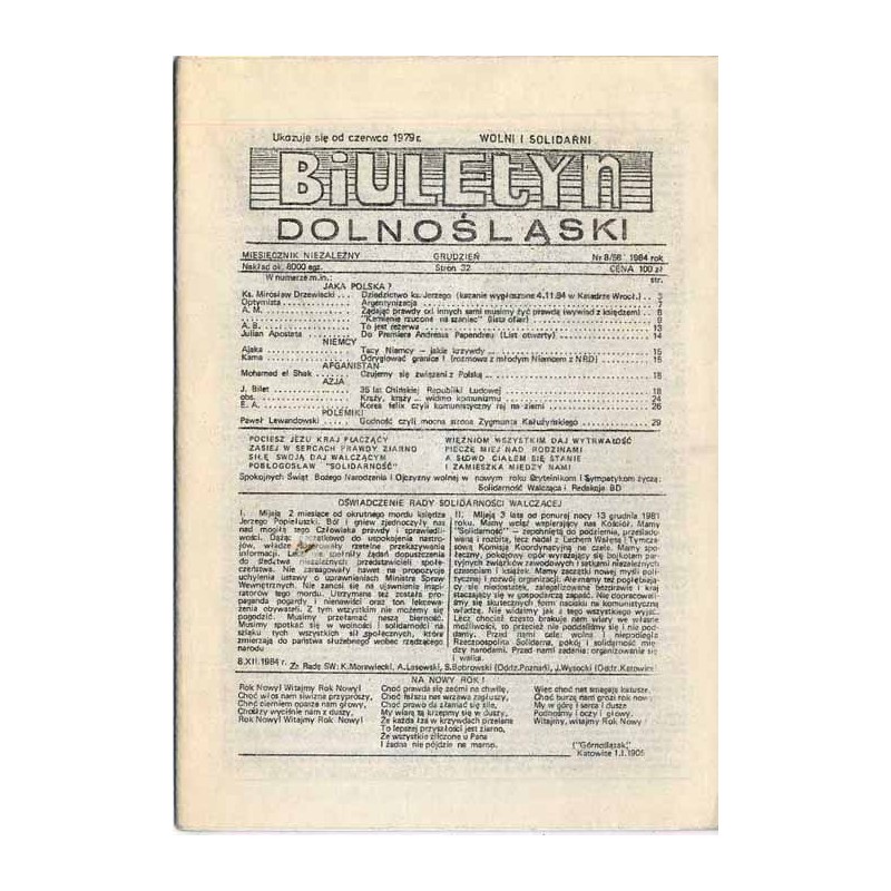 Biuletyn Dolnośląski. Miesięcznik niezależny. 1984. Nr 8/58 (Grudzień 1984)
