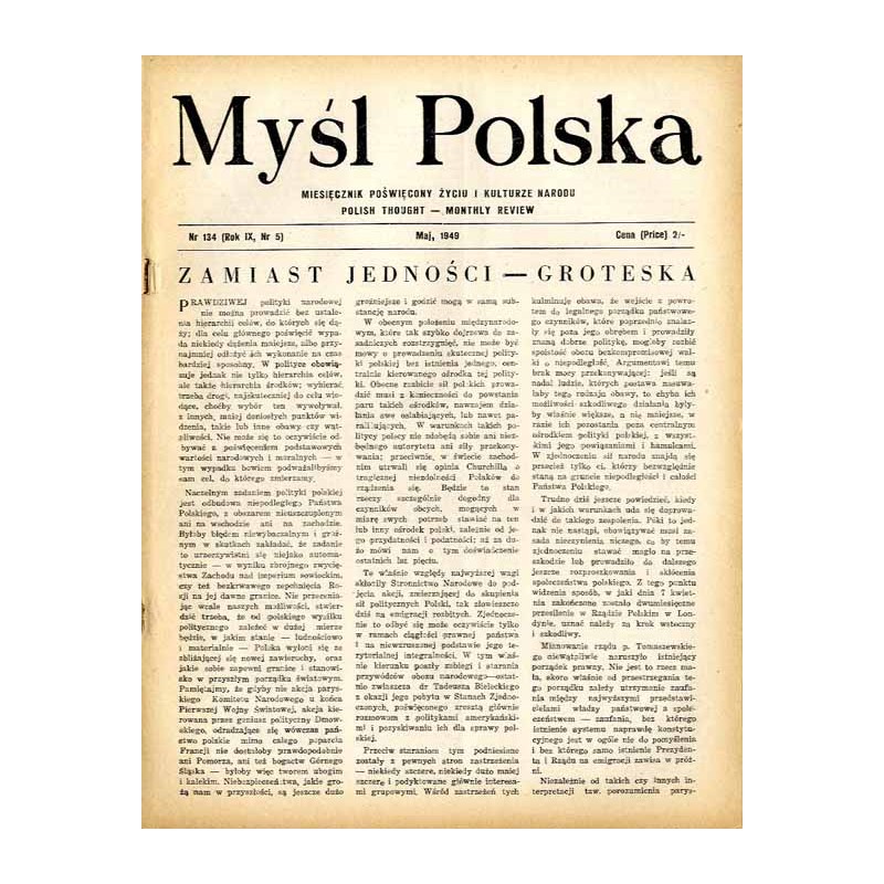 Myśl Polska. Dwutygodnik poświęcony życiu i kulturze narodu  Polish Thought. Fortnightly review. R.9 (1949). Nr 5 (134) (Maj 19