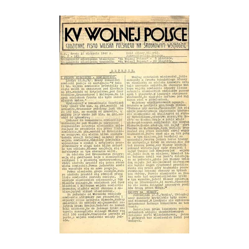Ku Wolnej Polsce. Tygodnik Wojska Polskiego na Środkowym Wschodzie. Codzienne pismo Wojska Polskiego na Środkowym Wschodzie. 194
