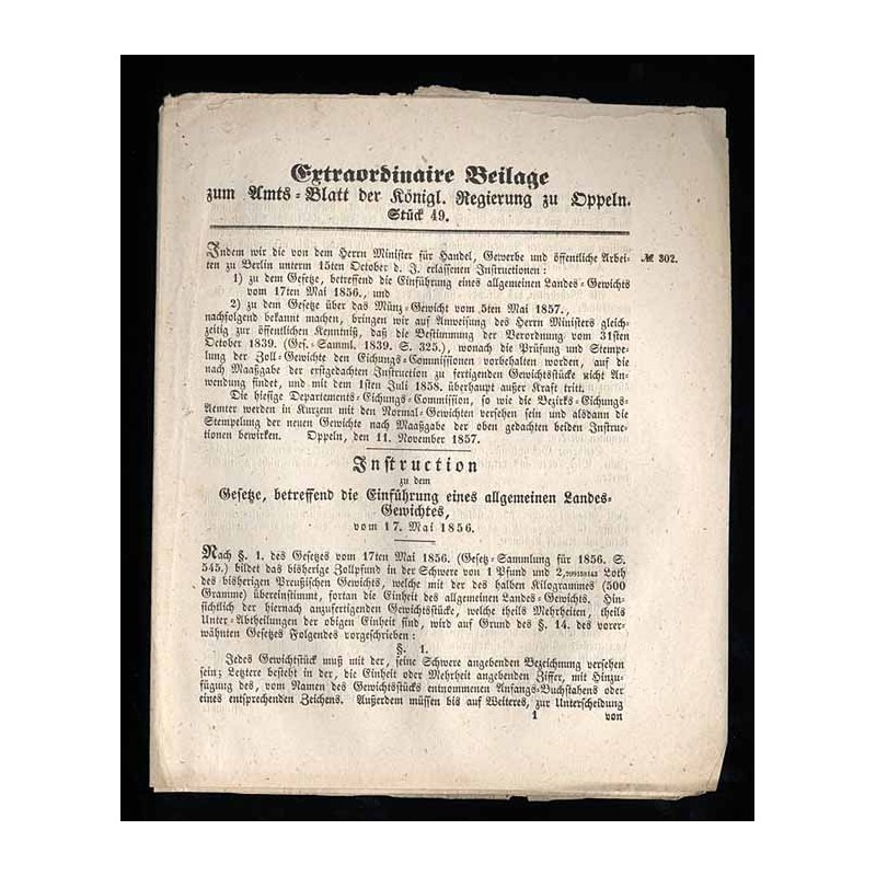 Extaordinaire Beilage zum Amts-Blatt der Königl. Regierung zu Oppeln. 1857. Stück 49