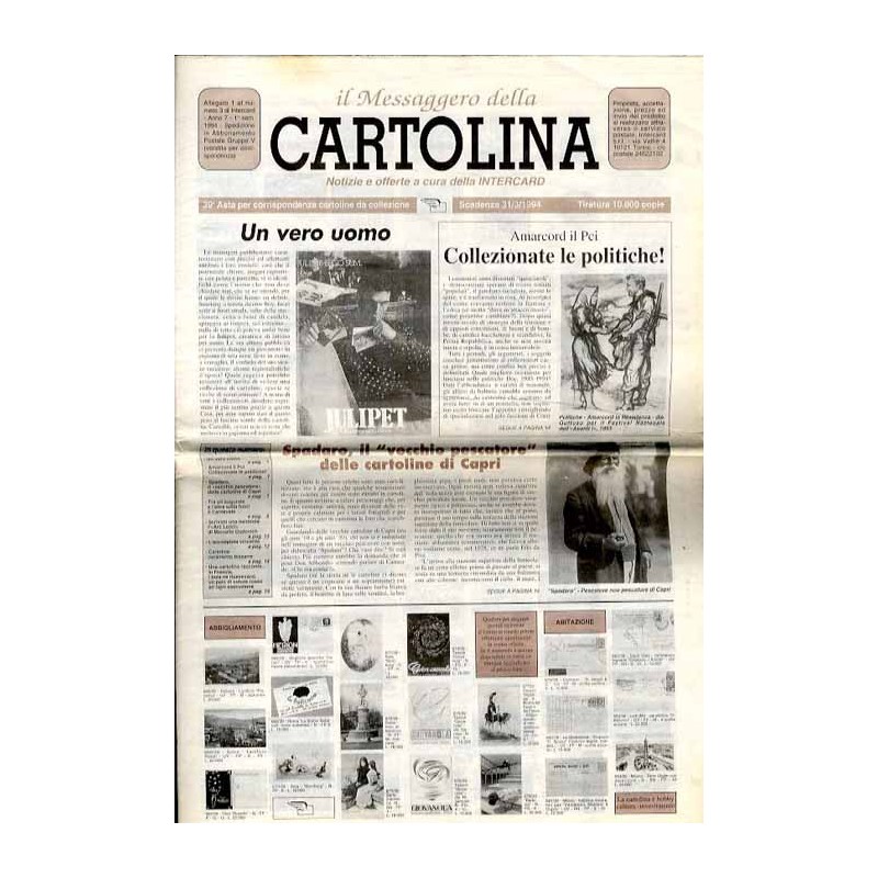 Il Messaggero della Cartolina. Notizie e offerte a cura della Intercard. R.7 (1994). Nr 3 (31 III 1994)