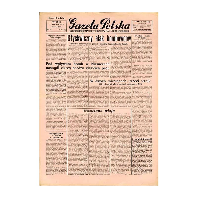 Gazeta Polska. Dziennik informacyjny Polaków na Bliskim Wschodzie. R.3 (1943). Nr 145 (584) (22 czerwca 1943)