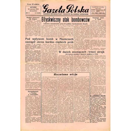 Gazeta Polska. Dziennik informacyjny Polaków na Bliskim Wschodzie. R.3 (1943). Nr 145 (584) (22 czerwca 1943)