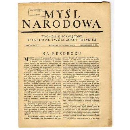Myśl Narodowa. Tygodnik poświęcony kulturze twórczości polskiej. R.16 (1936). Nr 27 (28 czerwca 1936)