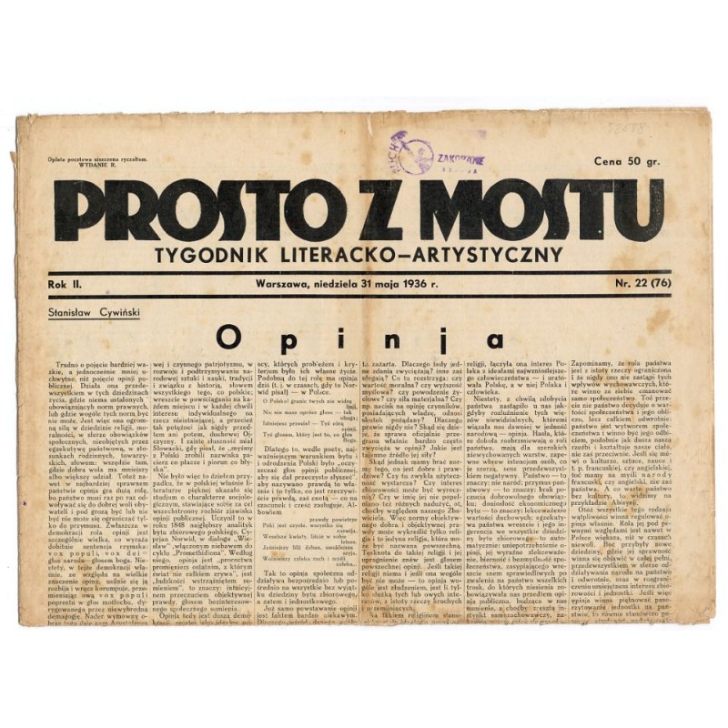 Prosto z Mostu. Tygodnik literacko-artystyczny. R.2 (1936). Nr 22 (76) (31 maja 1936)