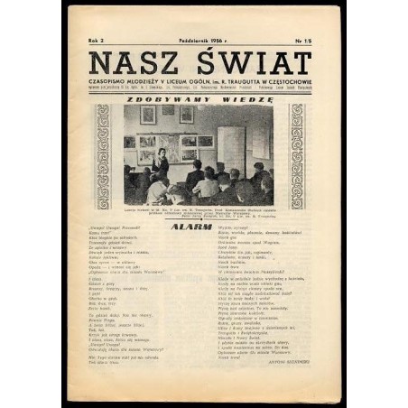 Nasz Świat. Czasopismo młodzieży V Liceum Ogóln. im. R. Traugutta w Częstochowie. R.2 (1956). Nr 1 (5) (Październik 1956)