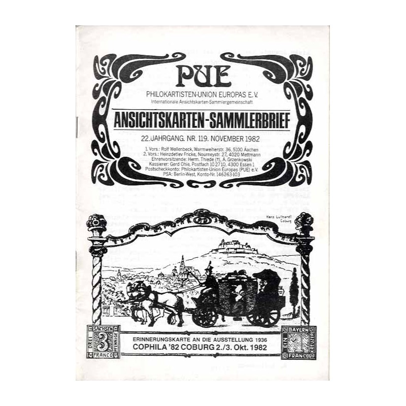 Ansichtskarten-Sammlerbrief. 22. Jahrgang (1982). Nr 119 (November 1982). PUE Philokaristen-Union Europas E.V