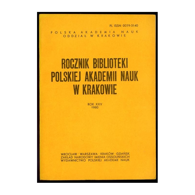Rocznik Biblioteki Polskiej Akademii Nauk w Krakowie. R.25 (1980)