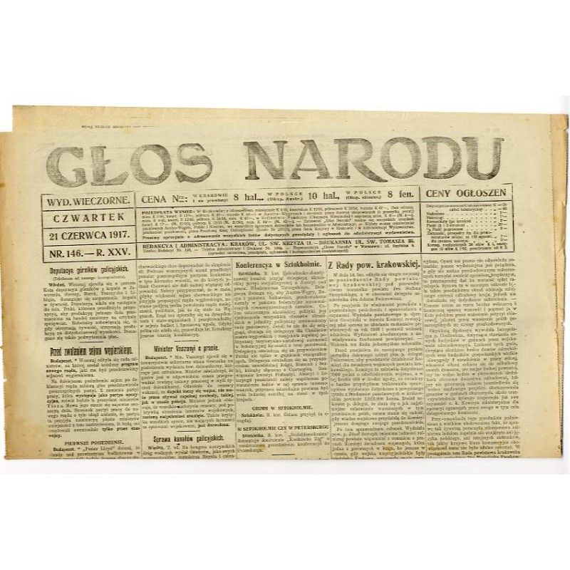 Głos Narodu. R.25 (1917). Nr 146 (21 czerwca 1917). Wydanie wieczorne