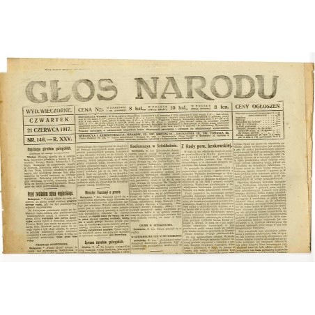 Głos Narodu. R.25 (1917). Nr 146 (21 czerwca 1917). Wydanie wieczorne