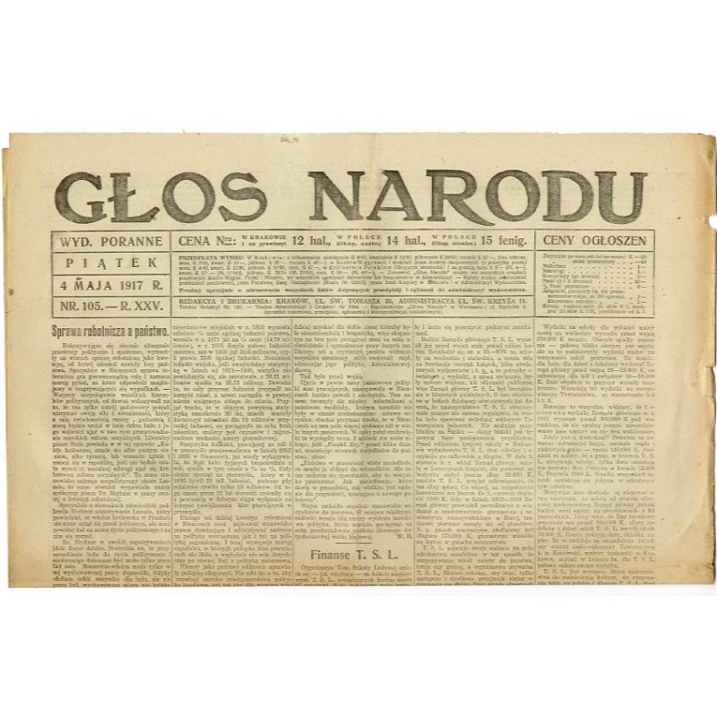 Głos Narodu. R.25 (1917). Nr 105 (4 maja 1917). Wydanie poranne