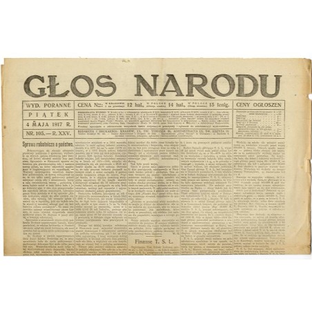 Głos Narodu. R.25 (1917). Nr 105 (4 maja 1917). Wydanie poranne