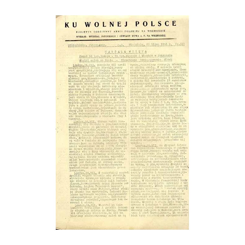 Ku Wolnej Polsce. Biuletyn codzienny Armii Polskiej na Wschodzie. (1943). Nr 313 (25 lipca 1943)