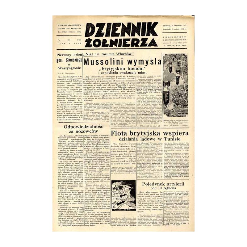 Dziennik Żołnierza. [...] Pismo żołnierzy I. Korpusu Panc.-Motorowego. R.3 (1942). Nr 180 (713) (3 grudnia 1942)