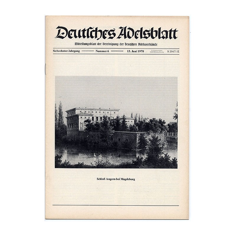 Deutsches Adelsblatt. 17. Jahrgang (1978). Nr 6 (15 VI 1978) [Schloß Angern bei Magdeburg]