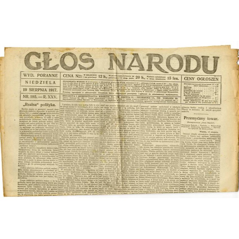 Głos Narodu. R.25 (1917). Nr 195 (19 sierpnia 1917). Wydanie poranne