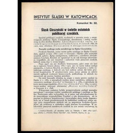 Śląsk Cieszyński w świetle ostatnich publikacyj czeskich