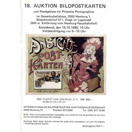 [Martin Bernhard] 18. Auktion Bildpostkarten und Randgebiete der Philatelie Photographica im Gewerkschaftshaus, 2000 Hamburg 1.