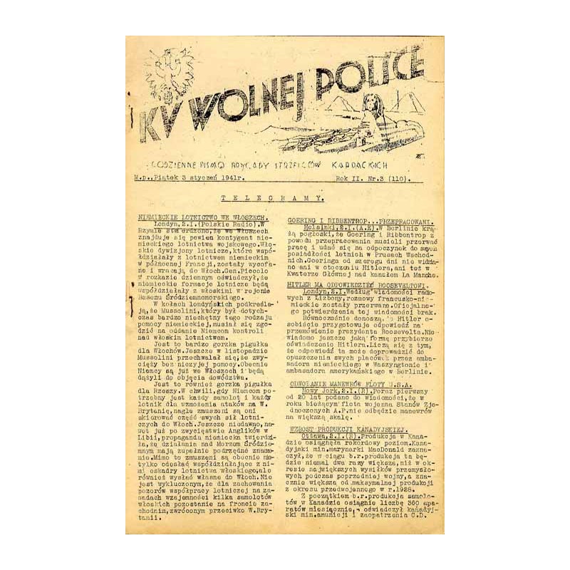 Ku Wolnej Polsce. Codzienne pismo Brygady Strzelców Karpackich. R.2 (1941). Nr 3 (110) (3 styczeń 1941)