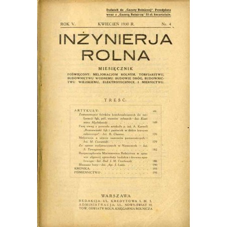 Inżynierja Rolna. Miesięcznik poświęcony meljoracjom rolnym, torfiarstwu, budownictwu wodnemu, budowie dróg, budownictwu wiejski