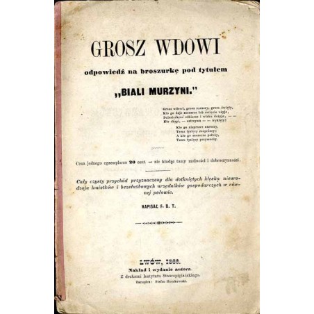 Grosz wdowi. Odpowiedź na broszurkę pod tytułem "Biali Murzyni"