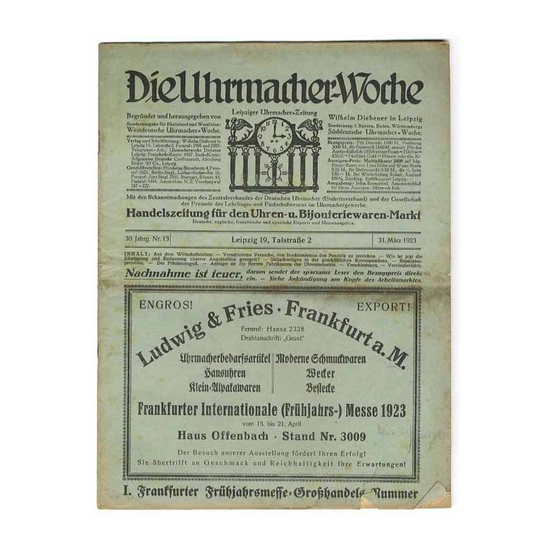 Die Uhrmacher-Woche. Leipziger Uhrmacher-Zeitung. 30. Jahrgang (1923). Nr 13 (31.03.1923)
