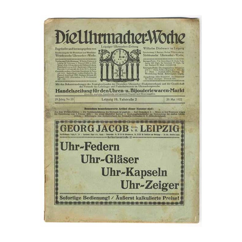 Die Uhrmacher-Woche. Leipziger Uhrmacher-Zeitung. 29. Jahrgang (1922). Nr 20 (20.05.1922)