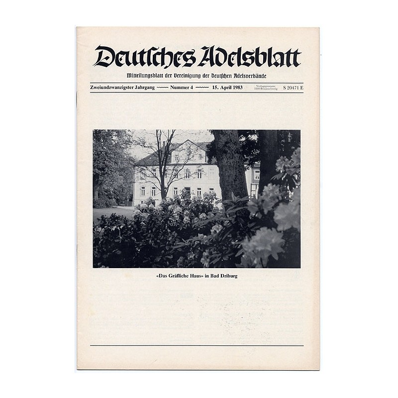 Deutsches Adelsblatt. 22. Jahrgang (1983). Nr 4 (15 IV 1983) ["Das Gräfliche Haus" in Bad Driburg]
