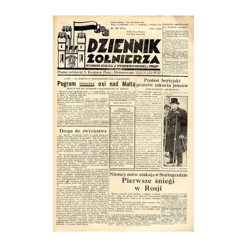 Dziennik Żołnierza. [...] Pismo żołnierzy I. Korpusu Panc.-Motorowego. R.3 (1942). Nr 138 (671) (14 października 1942)