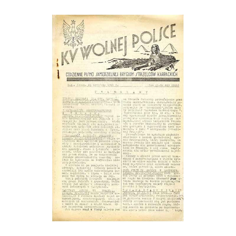 Ku Wolnej Polsce. Codzienne pismo Brygady Strzelców Karpackich. R.2 (1941). Nr 229 (335) (24 września 1941)