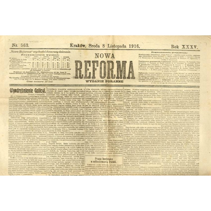 Nowa Reforma. R.35 (1916). Nr 563 (8 listopada 1916). Wydanie poranne