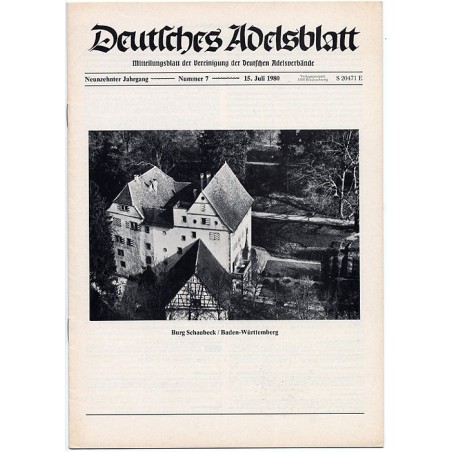 Deutsches Adelsblatt. 19. Jahrgang (1980). Nr 7 (15 VII 1980) [Burg Schaubeck / Baden-Württemberg]