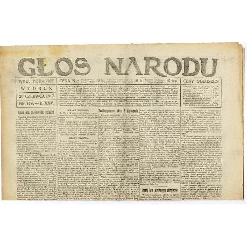 Głos Narodu. R.25 (1917). Nr 149 (26 czerwca 1917). Wydanie poranne