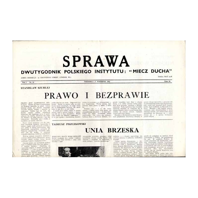 Sprawa. Dwutygodnik Polskiego Instytutu: "Miecz Ducha"  The Common Cause. Fortnightly of the Polish Section of the "Sword of th