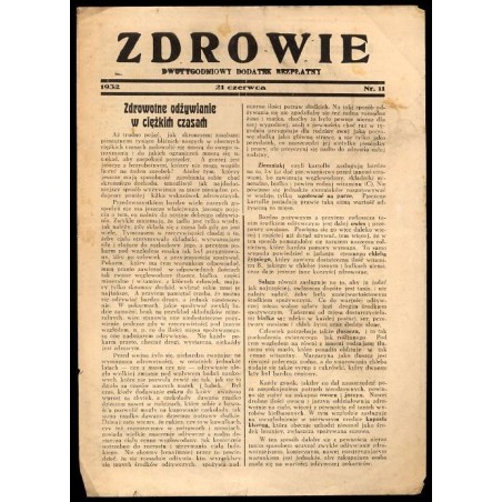 Zdrowie. Dwutygodniowy dodatek bezpłatny. 1932. Nr 11 (21 czerwca 1932)