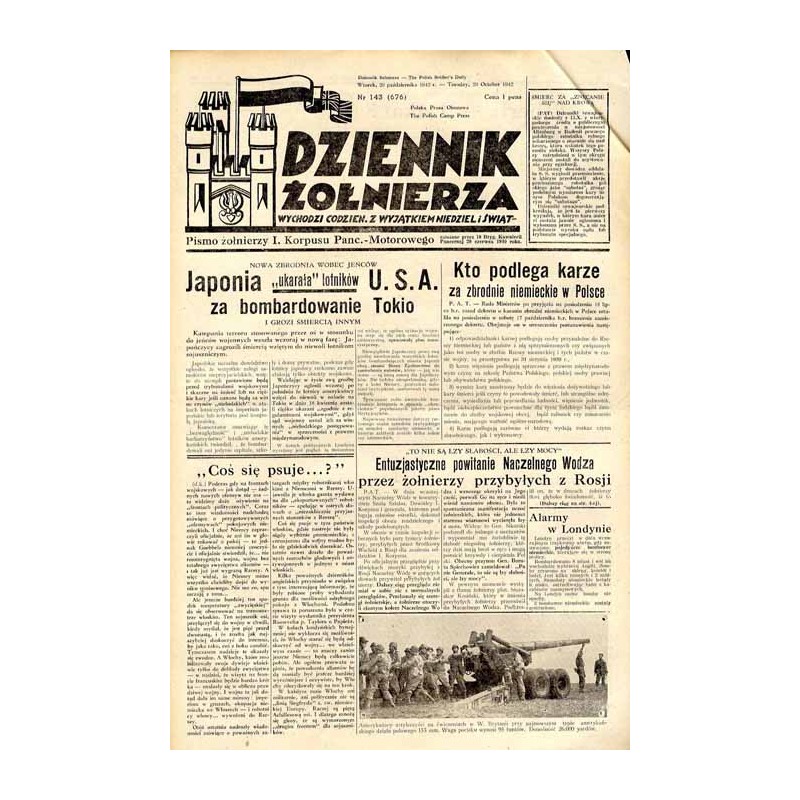 Dziennik Żołnierza. [...] Pismo żołnierzy I. Korpusu Panc.-Motorowego. R.3 (1942). Nr 143 (676) (20 października 1942)