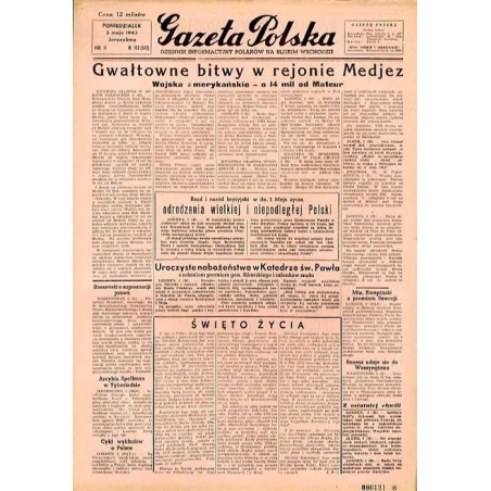 Gazeta Polska. Dziennik informacyjny Polaków na Bliskim Wschodzie. R.3 (1943). Nr 103 (542) (3 maja 1943)