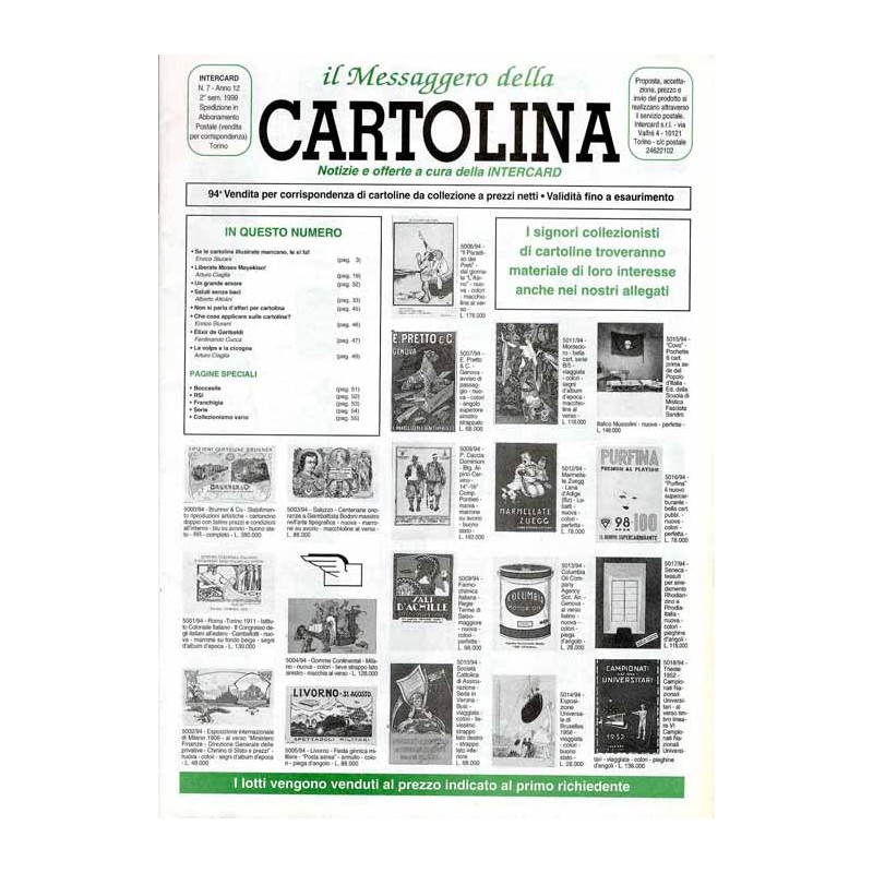 Il Messaggero della Cartolina. Notizie e offerte a cura della Intercard. R.12 (1999). Nr 7