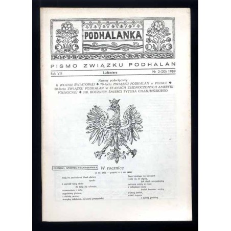 Podhalanka. Pismo Związku Podhalan. R.8 (1989). Nr 2 (20)