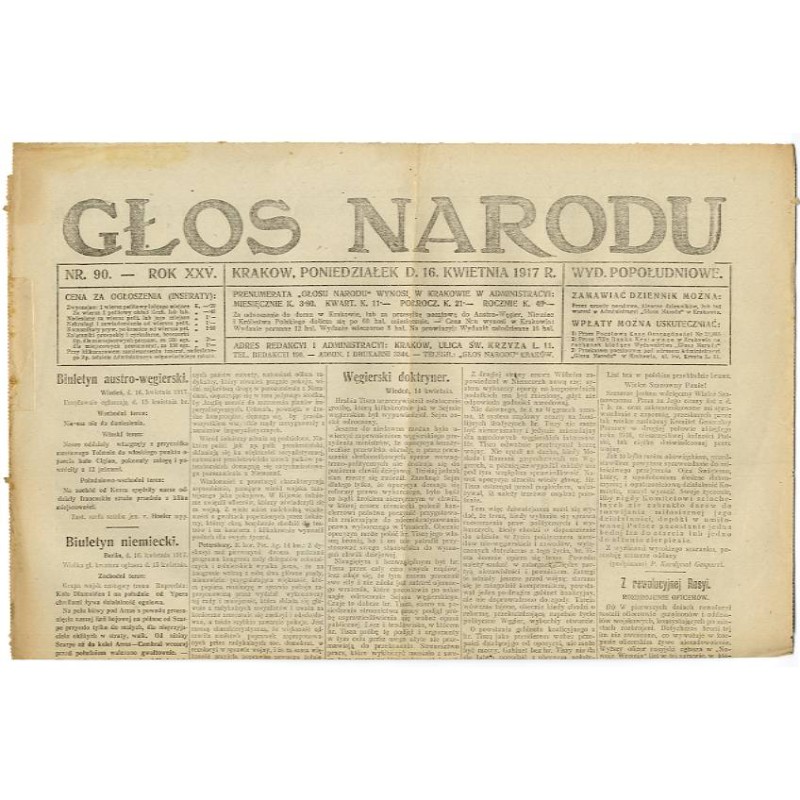 Głos Narodu. R.25 (1917). Nr 90 (16 kwietnia 1917). Wydanie popołudniowe