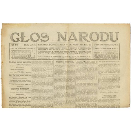 Głos Narodu. R.25 (1917). Nr 90 (16 kwietnia 1917). Wydanie popołudniowe
