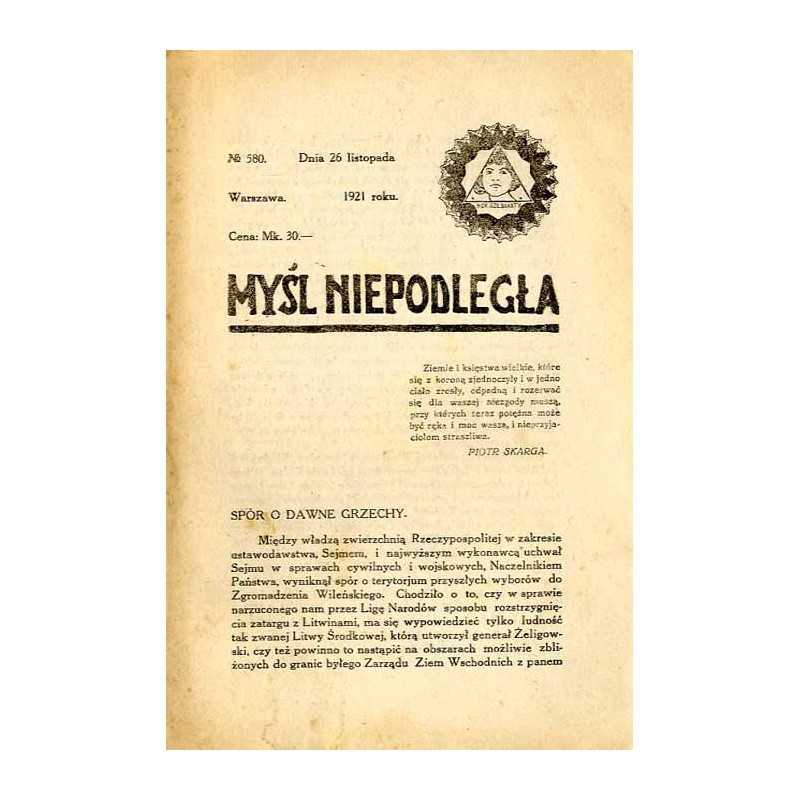 Myśl Niepodległa. R.1921. Nr 580 (26 listopada 1921)