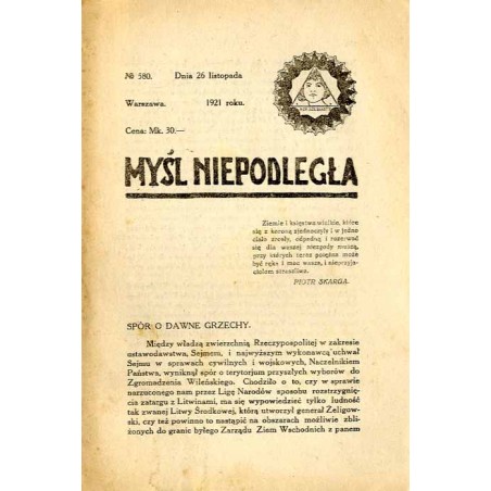 Myśl Niepodległa. R.1921. Nr 580 (26 listopada 1921)