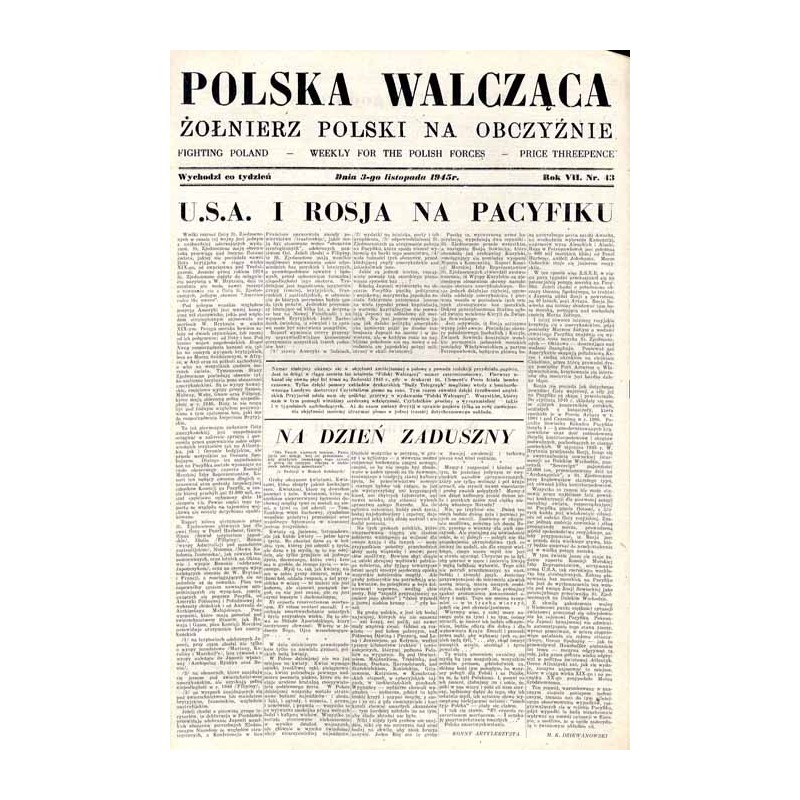 Polska Walcząca - Żołnierz Polski na Obczyźnie. Fighting Poland. Weekly for the Polish Forces. R.7 (1945). Nr 43 (3 listopada 19