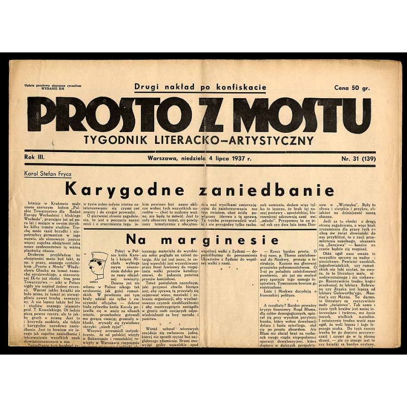 Prosto z Mostu. Tygodnik literacko-artystyczny. R.3 (1937). Nr 31 (139) (4 lipca 1937)
